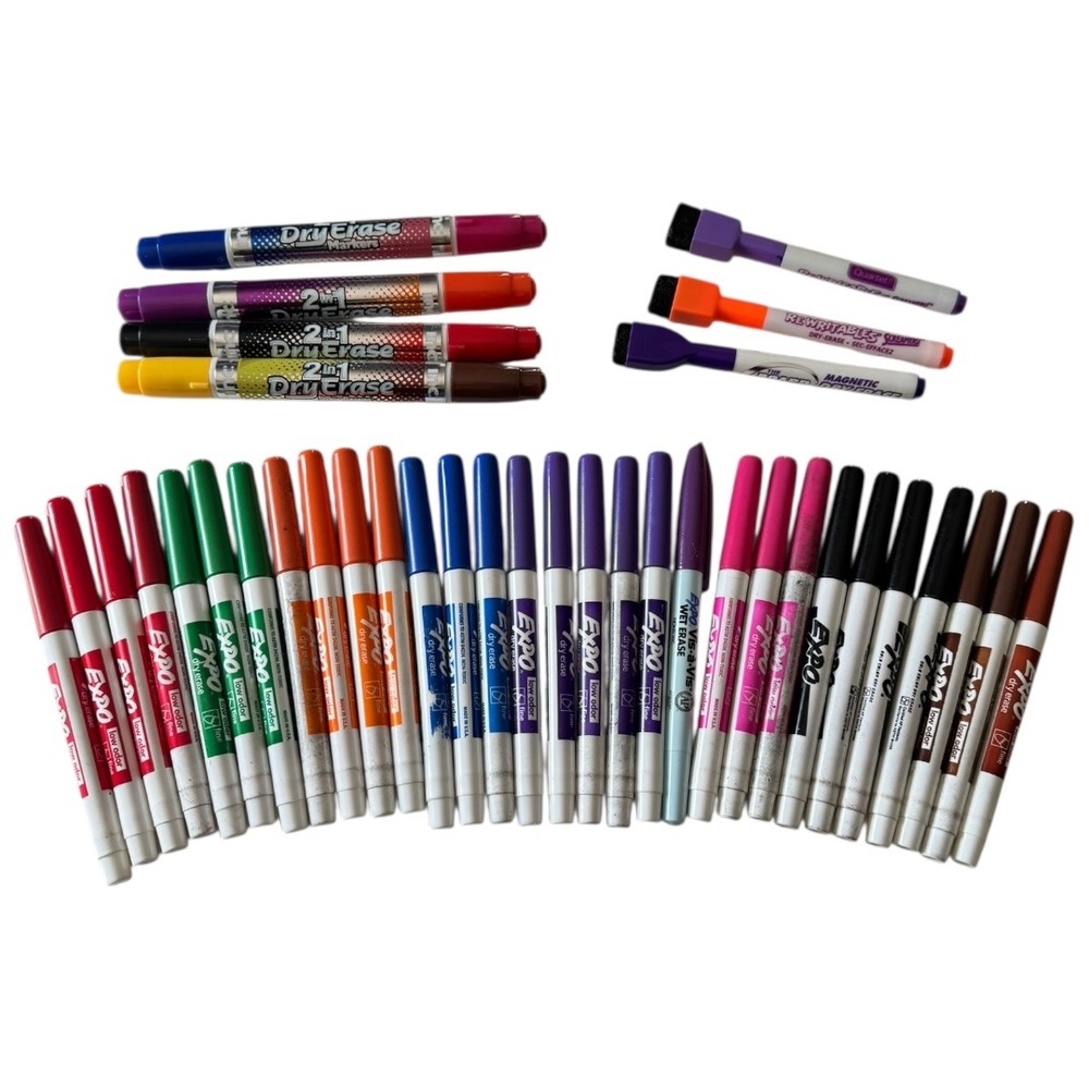 Expo Low Odor Dry Erase Marker Lot Pack Fine Tip Whiteboard Markers Erasers B20Q